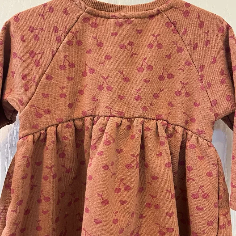 Zara Girls Cherry Print Sweatshirt Dress Burnt Orange Size 2-3 years